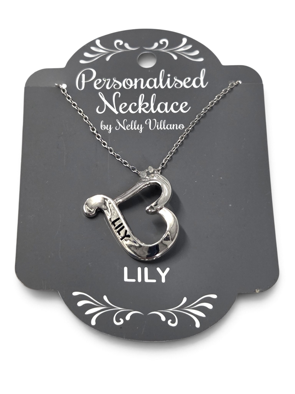 NWT Personalized "Lily" Heart Pendant Necklace Silver Tone by Nelly Villano